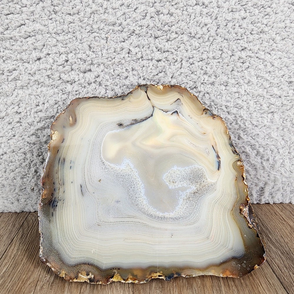 Large Polished Agate Geode Slice Natural Banded Stone Crystal Specimen 4lb 10oz